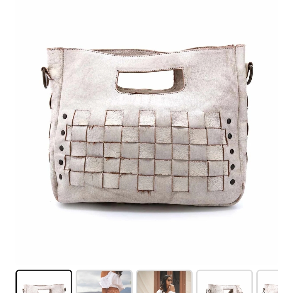 Cream Textured Shoulder Bag with Cut-Out Handle